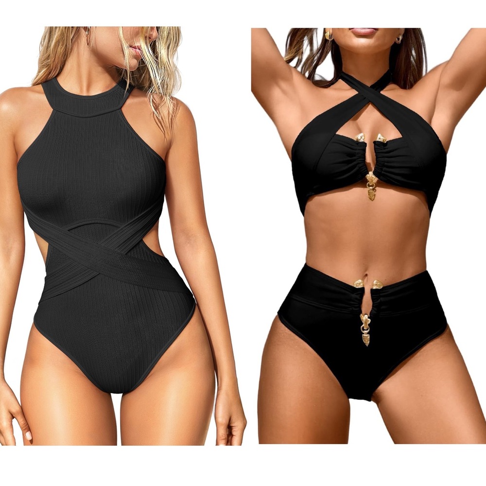 New Swimsuit Bundle in Black One Piece & 2 Piece High Waist Bikini